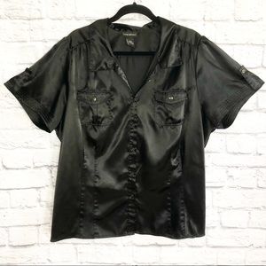 Lane Bryant Black Button Down Short Sleeve Shirt